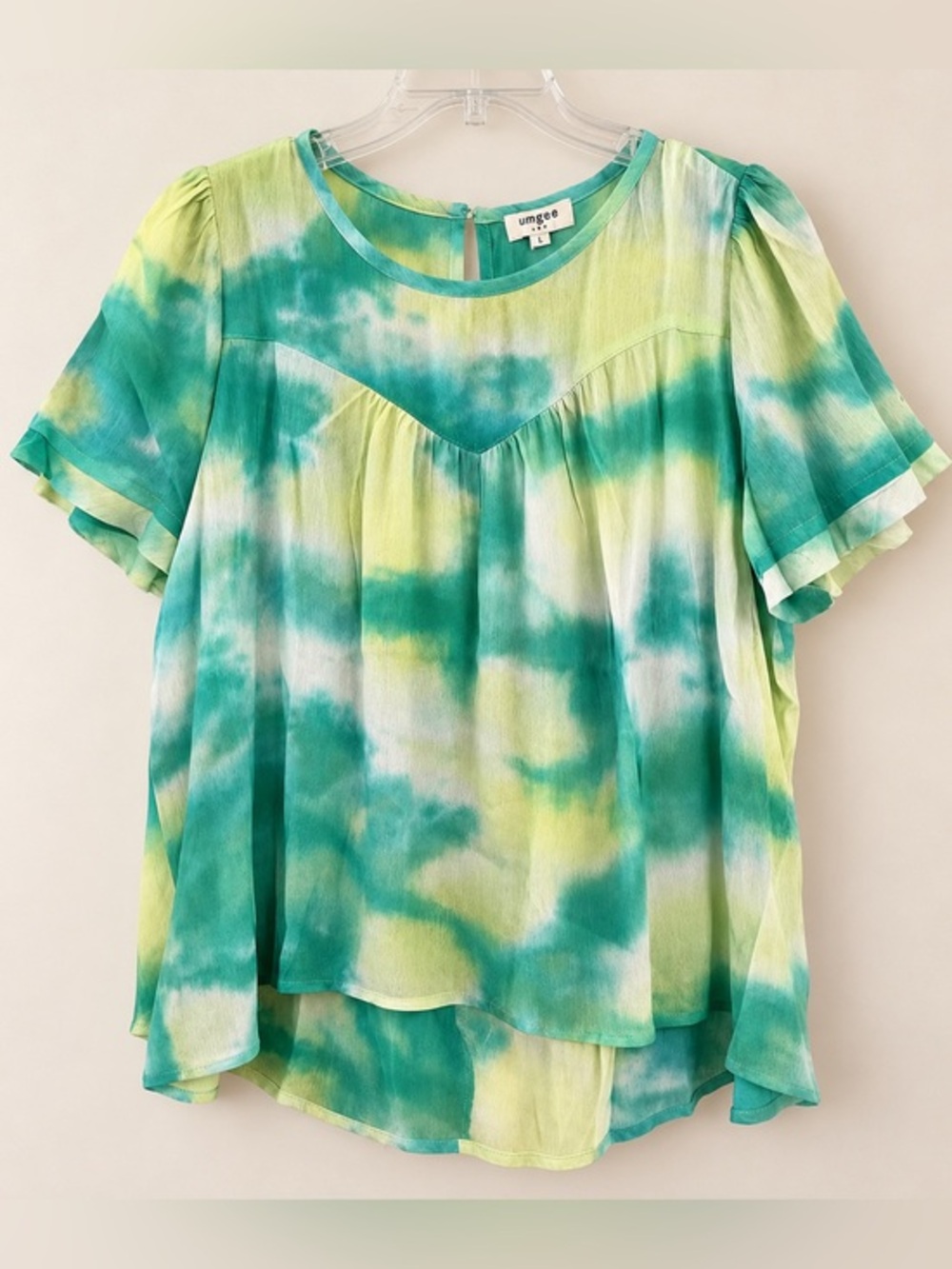 Green Multi Tie Dyed Look Blouse Top Umgee Boutique NWT L #2363